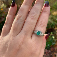 18k White Gold Filigree Deco .55ct Genuine Natural Emerald Ring (#J6333)