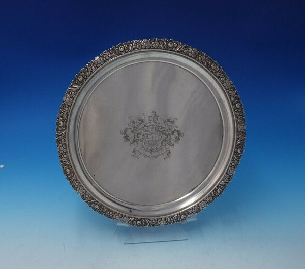 Scottish Sterling Silver Salver Tray w/ Scroll Feet and Crest / Motto (#5004)