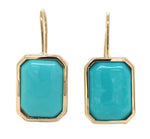 14k Yellow Gold Genuine Kingman Turquoise Rectangular Drop Earrings (#J7322)