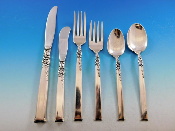 Silver Rose by Oneida Sterling Silver Flatware Set for 12 Service 80 Pieces