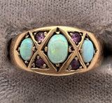 Victorian Opal 10k Yellow Gold Ring Jewelry with Purple Paste Stones (#J5941)