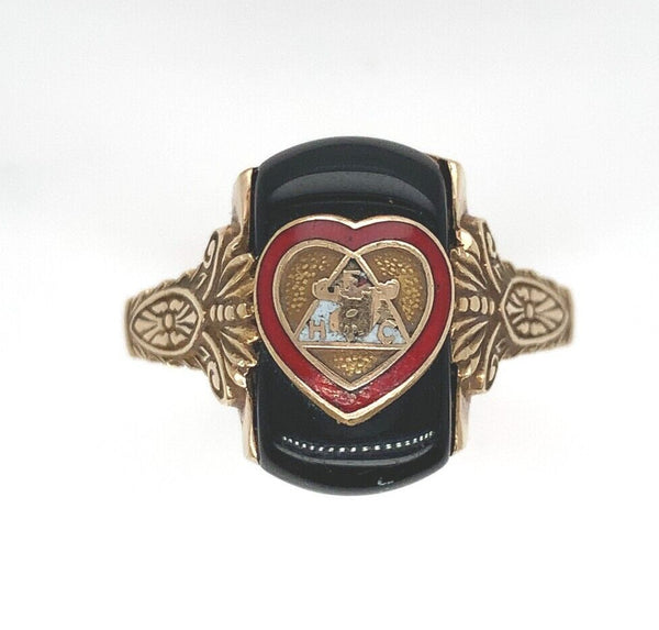 10k Gold Women of the Moose Genuine Natural Black Onyx Ring w/ Enamel (#J6302)