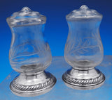 Quaker Silver Co Sterling Silver Glass Salt Pepper Shaker Holder Set 3pc (#2529)