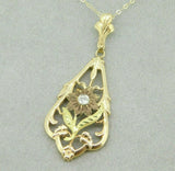 10k Tri-Color Genuine Natural Diamond Flower Pendant with 14k Chain (#J4320)