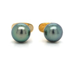 14k Yellow Gold Cufflinks with 9mm Tahitian Black Peacock Pearls (#J6426)