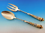 Doulton by Shreve Sterling Silver Salad Serving Set with Enamel & Porcelain 11"