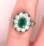 Fine Platinum Genuine Natural Emerald and Diamond Ring Size 5.5 (#J4857)