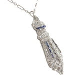 Platinum 2.75 Carat Diamond Pendant Pin Necklace w/ Lab Created Sapphires #J6734