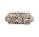 14k White Gold Filigree Genuine Natural Moonstone and Diamond Pin (#J4873)