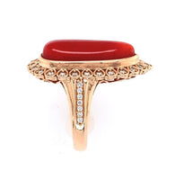 18k Rose Gold 12.05ct Genuine Natural Coral Ring with .32ct Diamonds (#J6180)