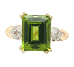 10k Gold Vintage 3.48 Carat Emerald Cut Genuine Natural Peridot Ring (#J6552)