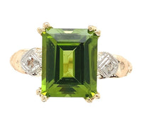 10k Gold Vintage 3.48 Carat Emerald Cut Genuine Natural Peridot Ring (#J6552)