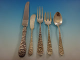 Rose by Stieff Sterling Silver Flatware Set For 8 Service 47 Pieces Repousse