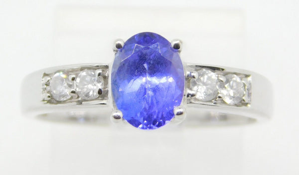 14k White Gold Oval Genuine Natural Tanzanite Ring with Diamonds (#J4299)