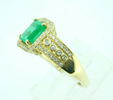 10k Yellow Gold 1.62ct Genuine Natural Emerald and Diamond Ring (#J2604)