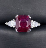 Platinum 3.27 Carat Cushion Cut Genuine Natural Ruby Ring Jewelry (#J5655)