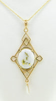 14K Yellow Gold 2.16ct Genuine Natural Gold Vein Quartz Pendant Lavaliere #J4200