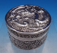 Chinese 90% Silver Box Round w/Dragon Cherry Blossoms Trophy Inscription (#8084)