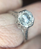 Art Deco 18k White Gold Genuine Natural Diamond Ring .34 Carat Jewelry (#J745)
