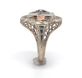 10k White Gold Filigree Camphor Glass Eastern Star Ring Jewelry (#J6211)