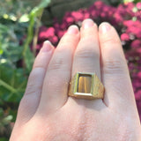 18k Gold Hand Engraved Men's Genuine Natural Tiger's Eye Quartz Ring (#J6219)