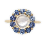 14k Yellow Gold Genuine Natural Moonstone and Sapphire Ring Size 6.25 (#J7618)