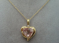 14k Yellow Gold Heart 2.39ct Pink Genuine Natural Morganite Pendant (#J0768)