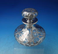 Alvin Glass Dresser Jar w/ Sterling Silver Overlay Floral #3109 6" x 5" (#5940)