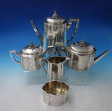 Crosby Morse and Foss Sterling Silver Tea Set 5pc Bright-Cut w/Pineapple (#5440)