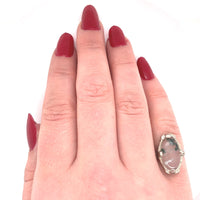 14k White Gold Moss Genuine Natural Agate Filigree Ring Jewelry (#J5748)