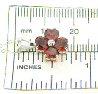 14k White Gold Heart Shaped Genuine Natural Garnet Flower Pendant (#J4187)