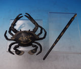 Cast Metal Inkwell Set 3pc Crab Shaped Painted Black with Embossed Gold  (#7246)