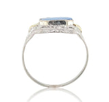 10k White Gold Filigree Genuine Natural Blue Onyx Ring w/ Gold Accents (#J6601)