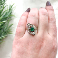 14k White Gold .65ct Genuine Natural Emerald and Diamond Cocktail Ring (#J7164)