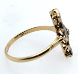 Filigree 18K Gold Ring with Diamonds and Synthetic Lab-Created Rubies (#J6034)