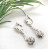 Vintage 14k White Gold Dangle Drop Genuine Diamond Starburst Earrings (#J7296)