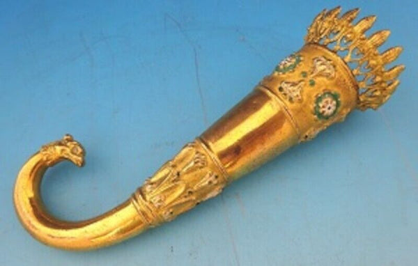 Gilt Bronze Tussie Mussie Posey Posy Holder with Green and White Enamel (#J1290)