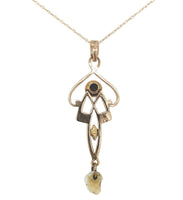10k Gold Lavaliere Pendant with Freshwater Pearl Drop Turquoise Glass (#J6689)
