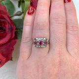 Vintage 14k White Gold  .72ct Genuine Natural Ruby and Diamond Band Ring #J7198