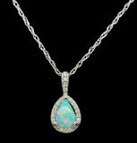 Platinum .43ct Pear Shape Australian Genuine Natural Opal Diamond Pendant #J7451