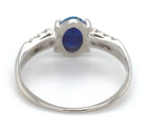 Platinum Australian Genuine Natural Black Opal and Diamond Ring Size 6.5 #J6546