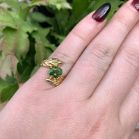 14k Yellow Gold Genuine Natural Peridot Leaf Bypass Ring Size 6.25 (#J6281)