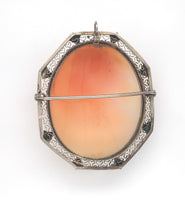 14k Yellow Gold Genuine Natural Shell Cameo Pin Filigree Applied Leaves (#J6244)