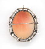 14k Yellow Gold Genuine Natural Shell Cameo Pin Filigree Applied Leaves (#J6244)