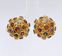 18k Yellow Gold Sputnik Earrings with Gemstones Jewelry (#J6268)