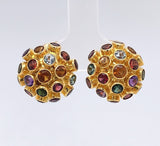 18k Yellow Gold Sputnik Earrings with Gemstones Jewelry (#J6268)