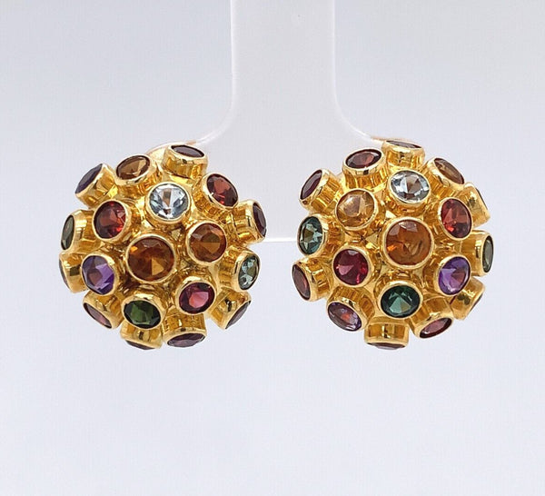 18k Yellow Gold Sputnik Earrings with Gemstones Jewelry (#J6268)