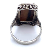 14k White Gold Filigree Genuine Natural Tiger's Eye Cameo Ring (#J4989)