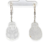 14k White Gold Chinese Export Carved Rock Crystal Quartz Drop Earrings (#7124)