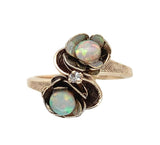 10k Yellow Gold Bypass Ring with Australian Opals in Flower Settings (#J7400)